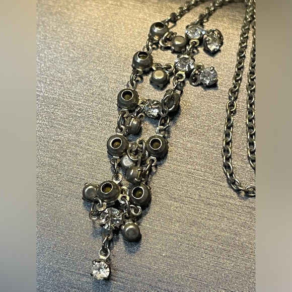 Vintage Prong Set Rhinestone Open Back Waterfall Rain Drop Necklace 15-18” - Picture 9 of 10